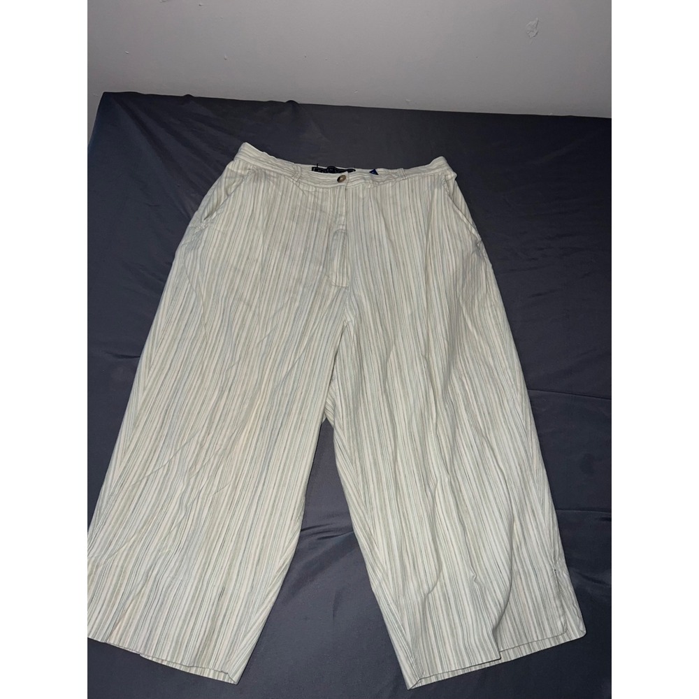 Karen Scott Womens Size 12 Striped Cropped Wide Leg Cotton Pants Green White
